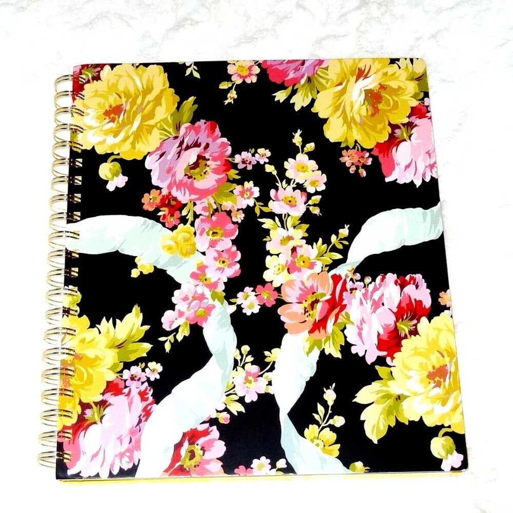 NIP Anna Griffin Floral XL Hard Cover Spiral Notebook Journal Double Side Pocket